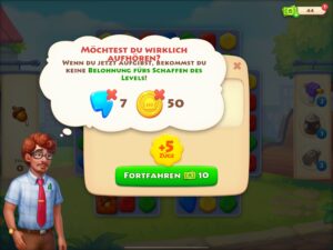 Screenshot aus dem Mobile Game Township. Mit dem Dialog wird direkt an die Verlustaversion der Spieler:innen appelliert. Beispiel für ein Dark Pattern in einem Spiele-App.